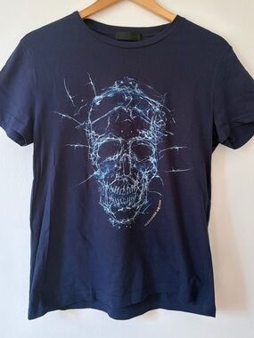 Alexander McQueen Navy Short-Sleeve Tee with Electric Blue Skull